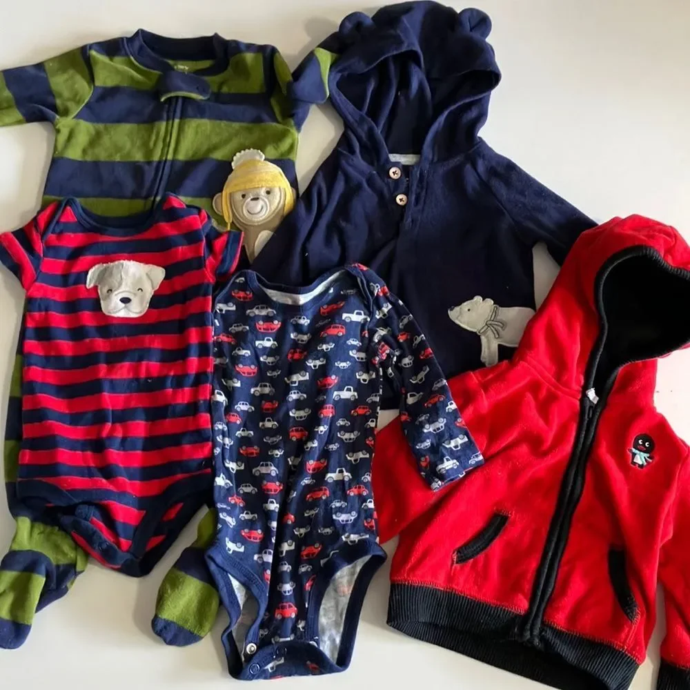 Fleece bundle 3/6 mo long sleeve stripped navy blue